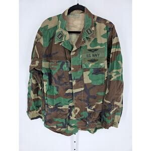 Men's U.S. Navy Military Green Camo Long Sleeve Working Uniform Shirt Size M